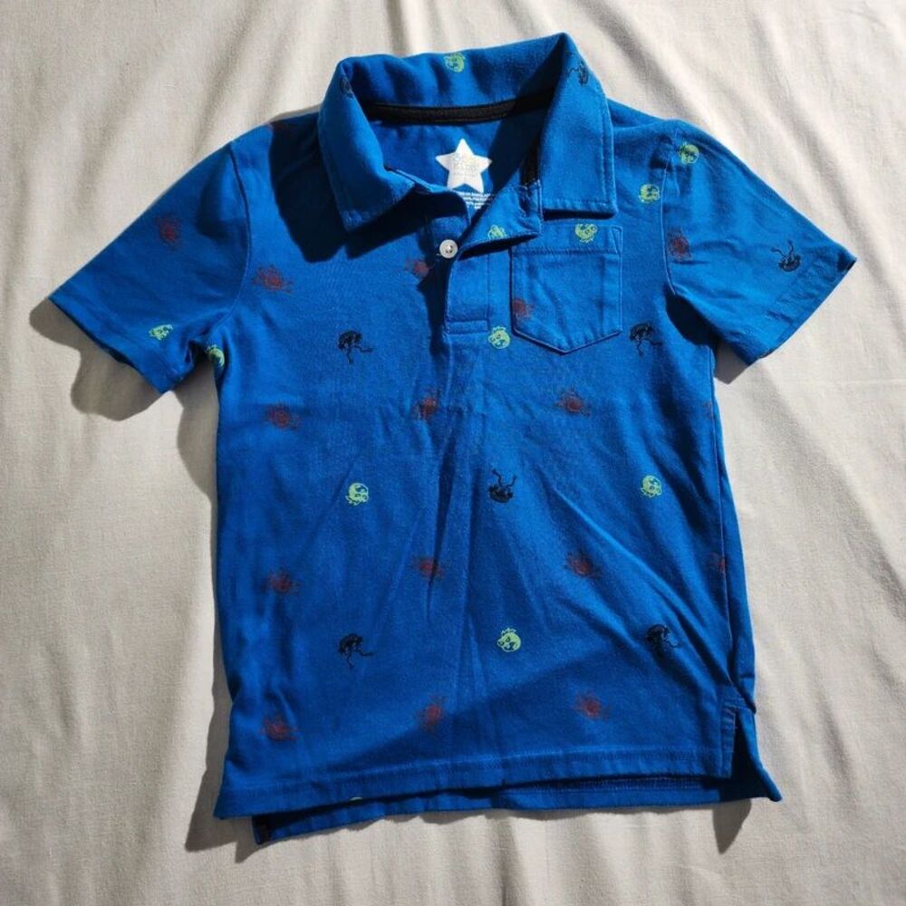 365 Kids Garanimals Boys Blue Monster Print Polo Shirt Size 5
